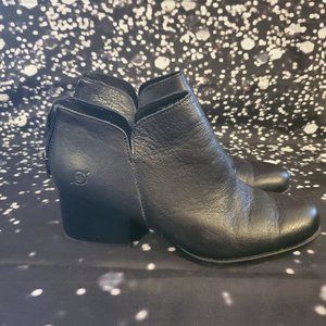 Black Leather Low Block Heel Boots